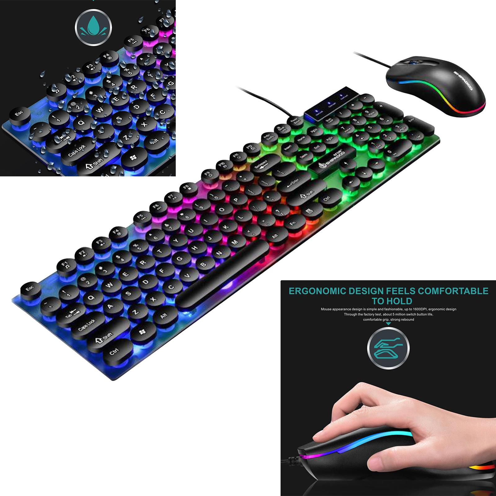 USB Wired RGB Rainbow Backlit Luminous Gamer Mouse Keyboard Set for Working or Games