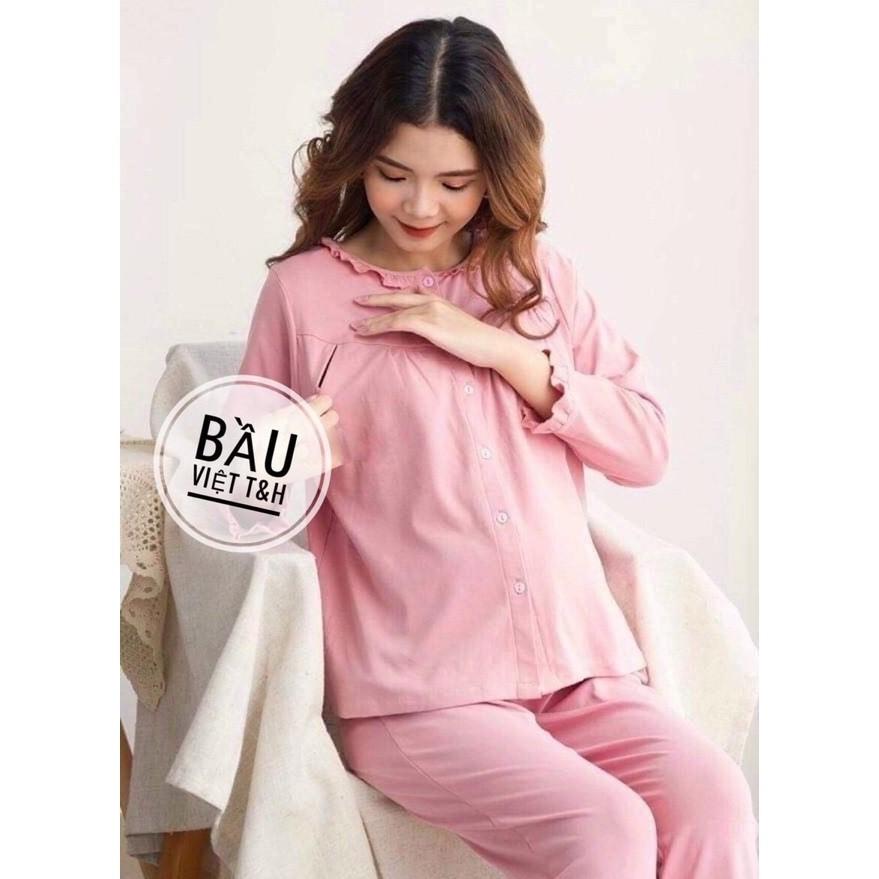 Bộ đồ bầu sau sinh mặc nhà Hàn Quốc chất cotton thoáng mát cho mẹ bầu và cho con bú - Tổng kho