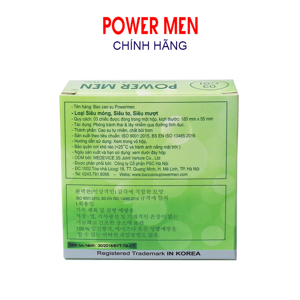 Bao cao su POWER MEN  Hộp 12 bcs siêu mỏng, truyền nhiệt, size lớn 55mm