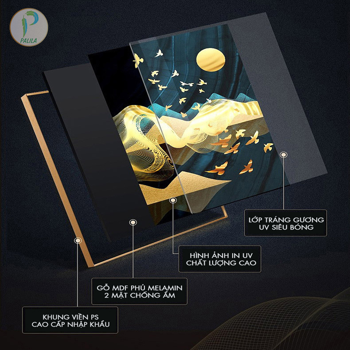 Tranh Tráng Gương Sang Trọng Treo Tường Hiện Đại _ Tranh Pha Lê Bộ 3 Động Vật Trong Đêm Rừng Đẹp
