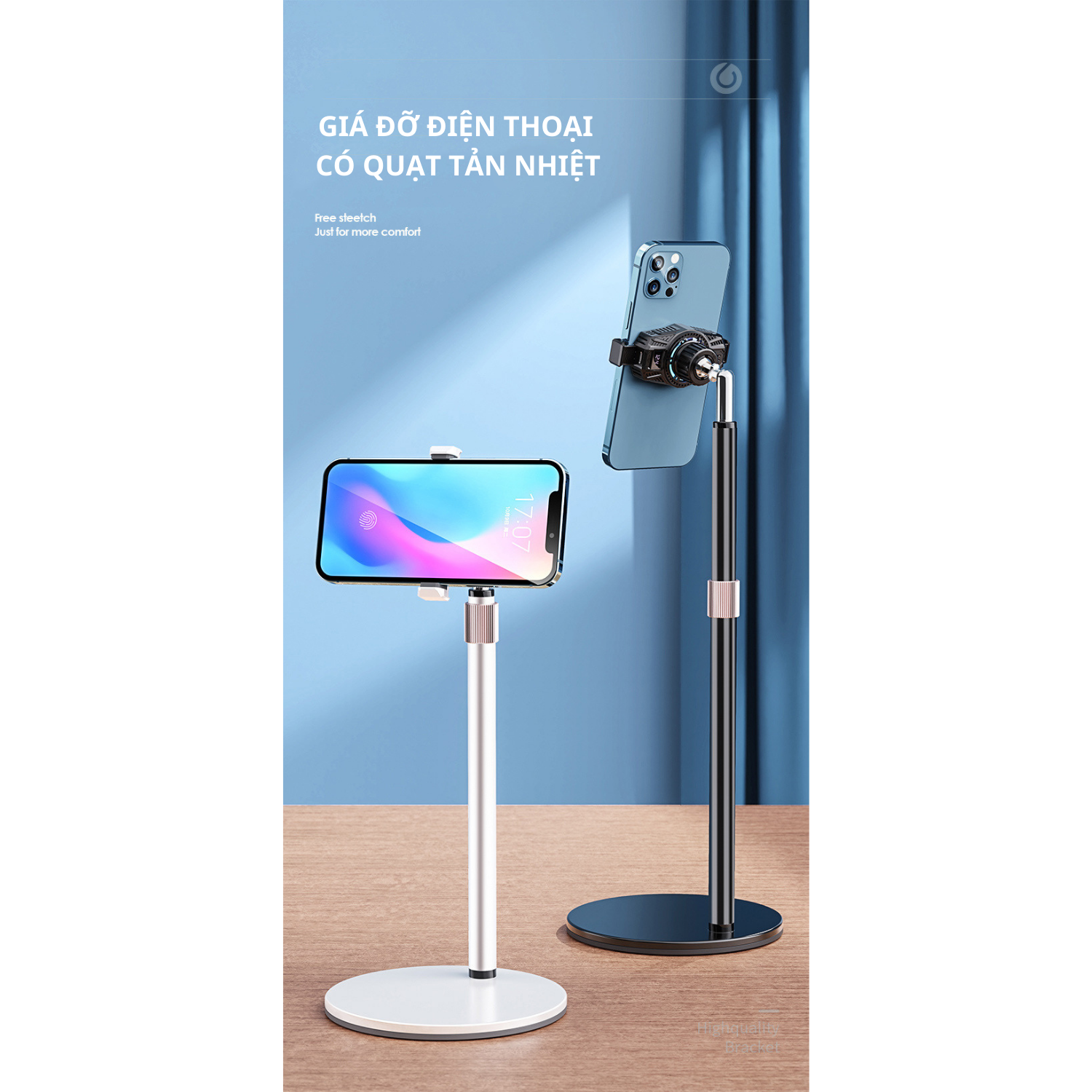 Giá Đỡ Điện Thoại Livestream Chất Liệu Hợp Kim Nhôm Cao Cấp Tích Hợp Quạt Gió LED RGB. Hàng Chính Hãng Tamayoko