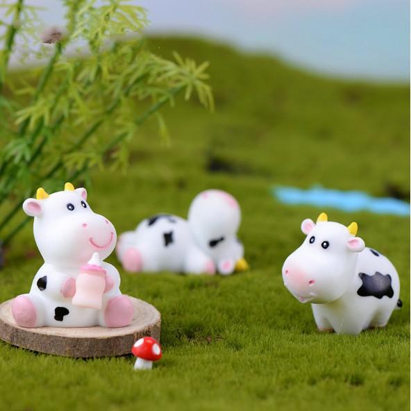 KHO-HN * Mô hình đàn bò sữa béo ú xinh xắn trang trí tiểu cảnh, móc khóa, DIY