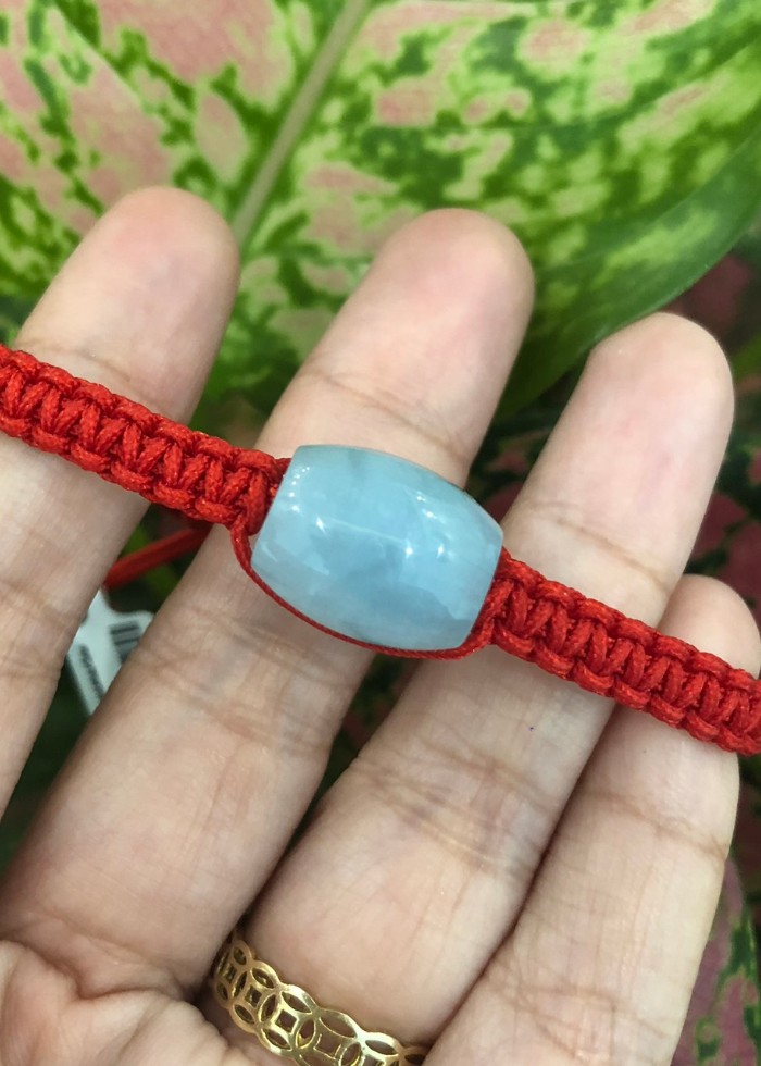 Vòng Tay Chỉ Đỏ Lu Thống Đá Aquamarine