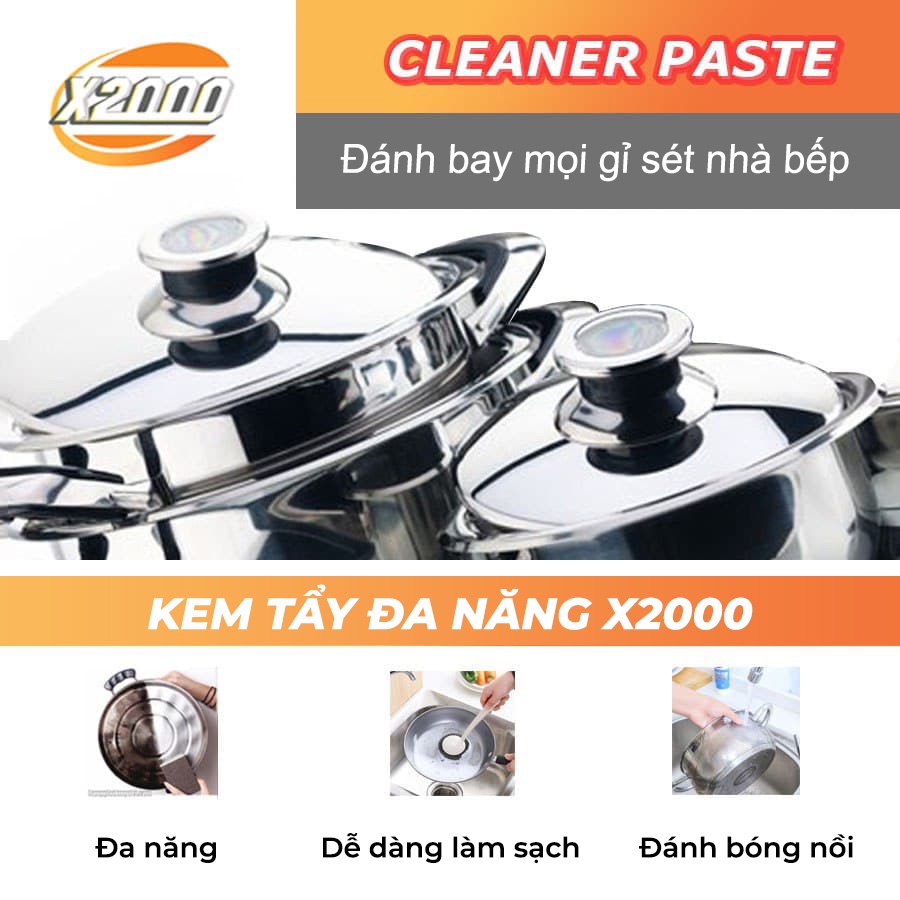 Kem Tẩy Rửa Xoong Nồi Đa Năng CLEANER PASTE X2000, Bột Tẩy Rửa Dụng Cụ Nhà Bếp Đánh Bay Vết Bẩn Siêu Trắng Sạch Bóng