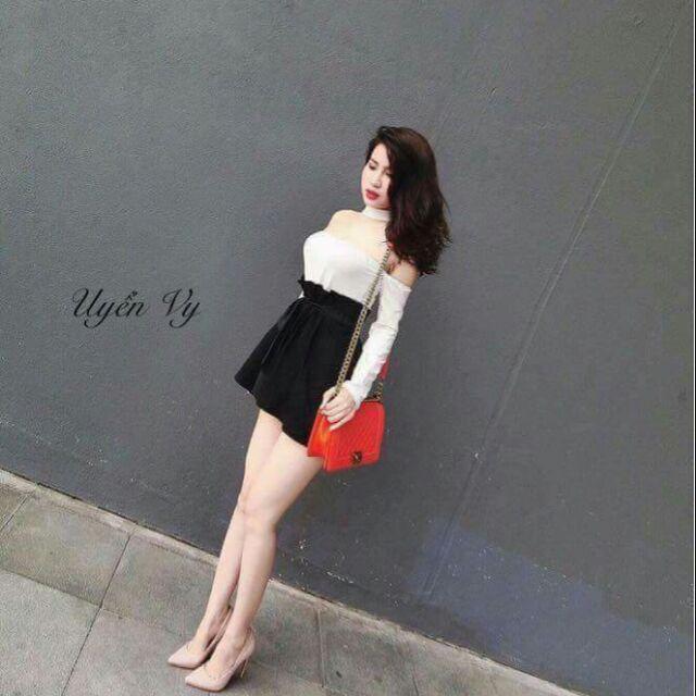 Đầm bẹt vai dây rút kèm vòng cổ