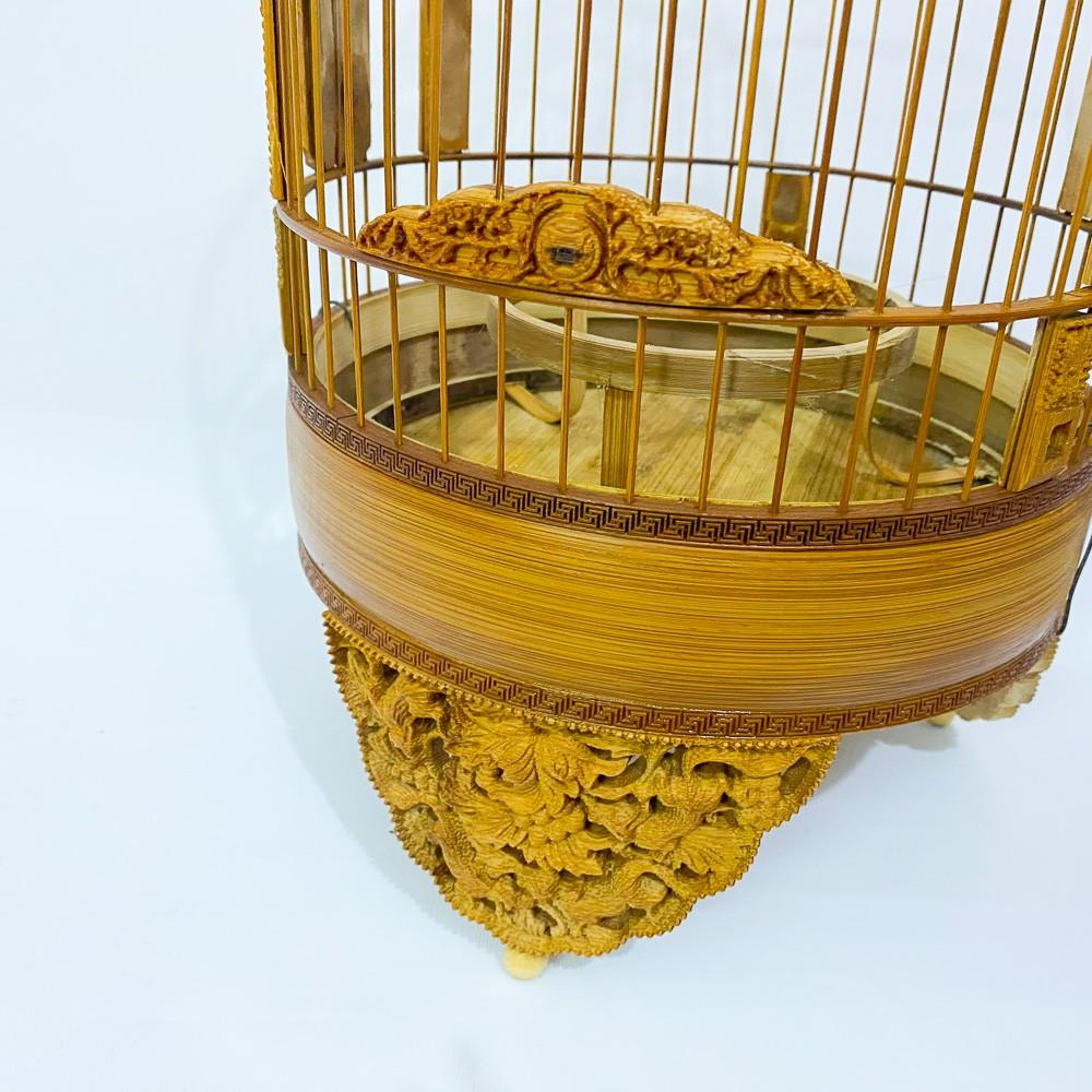 Lồng chim khuyên đục chân cao cấp chất liệu trúc già siêu đẹp kèm móc