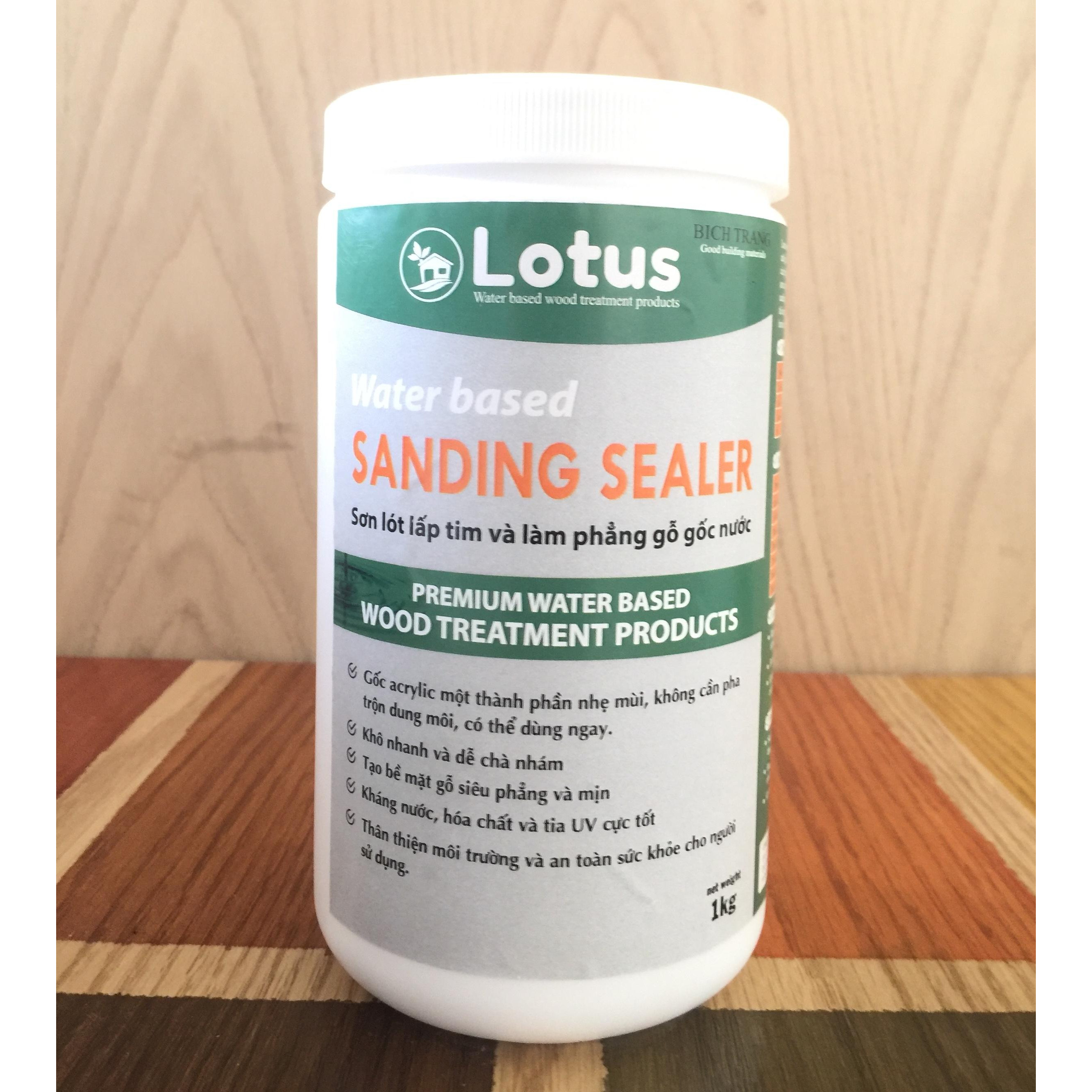 Sơn lót gỗ, lấp tim, làm phẳng mịn, không dung môi, hệ nước - Lotus acrylic sanding sealer for wood