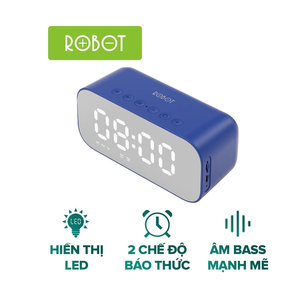 Loa Bluetooth ROBOT RB560 Kiêm Đồng Hồ Báo Thức Màn Hình LED Tráng Gương - Hỗ Trợ Thẻ Nhớ, FM - Hàng Chính Hãng