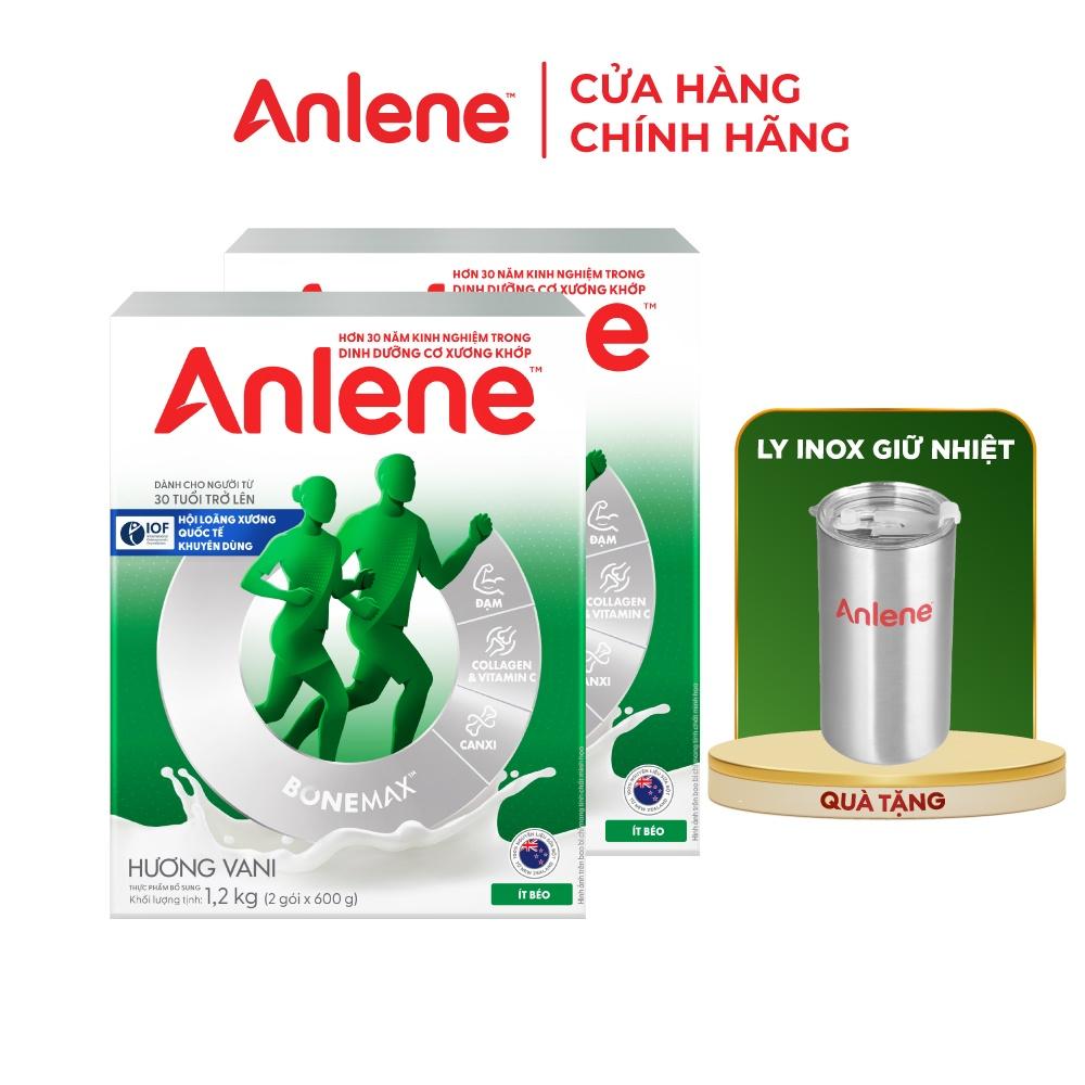 Bao bì mới - Combo 2 Sữa Bột Anlene Hương Vanilla (Hộp giấy 1200g) - Tặng ly inox