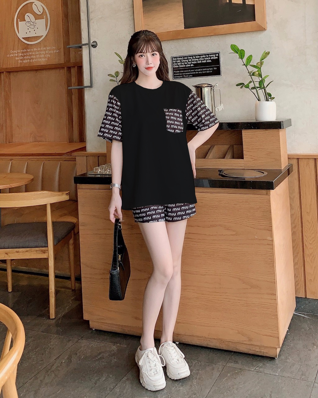 Đô Bộ Đùi Form Rộng Thun Cotton Phối Thun Lạnh In 3D Miu Miu