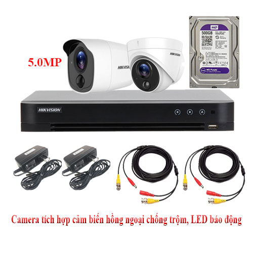 Trọn Bộ 2 Camera HD TVI 5MP Tích Hợp Báo Động HIKVISION - Hàng Chính Hãng