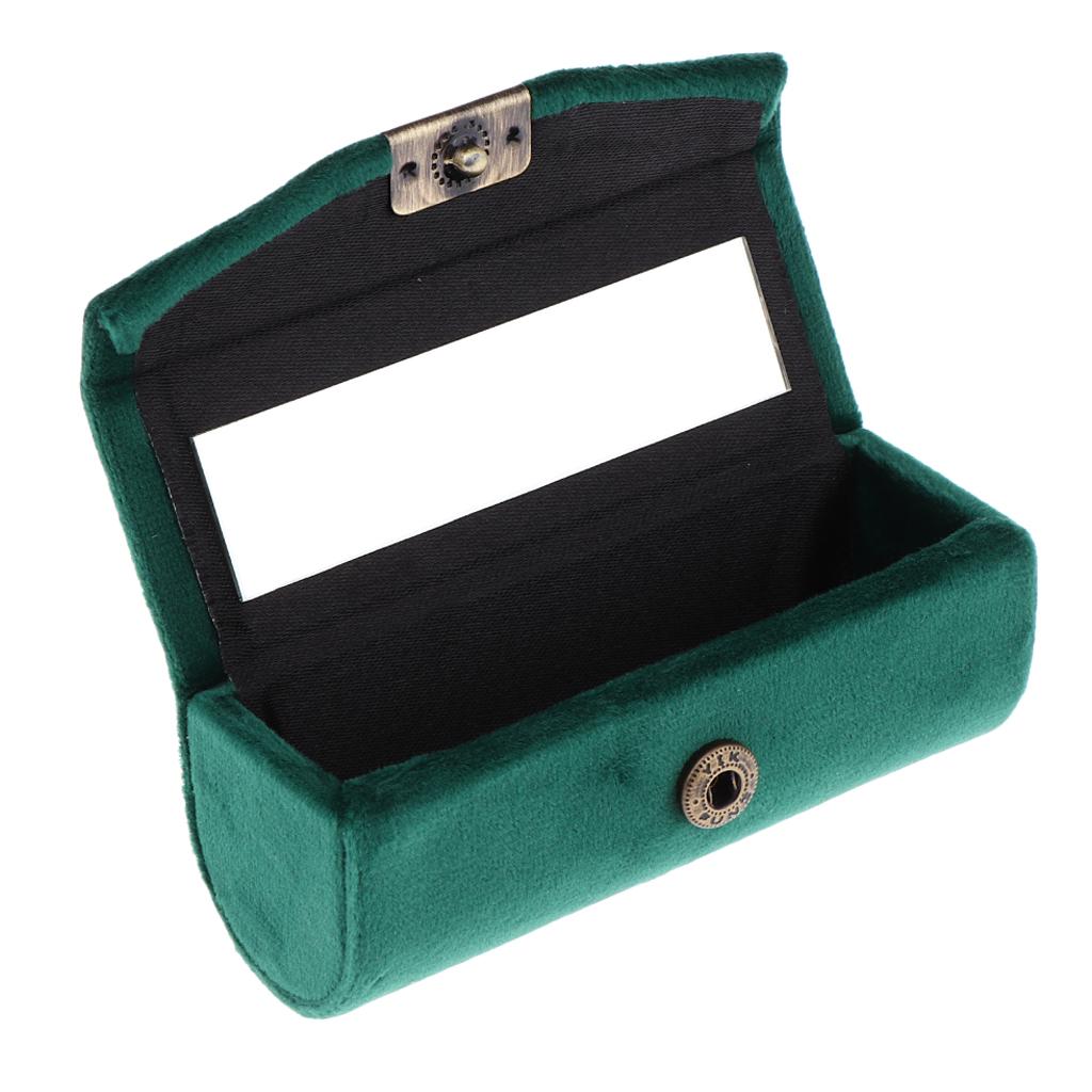 2Pcs Velveteen Box Makeup Lipstick Case Jewelry Cosmetics Mirror Container