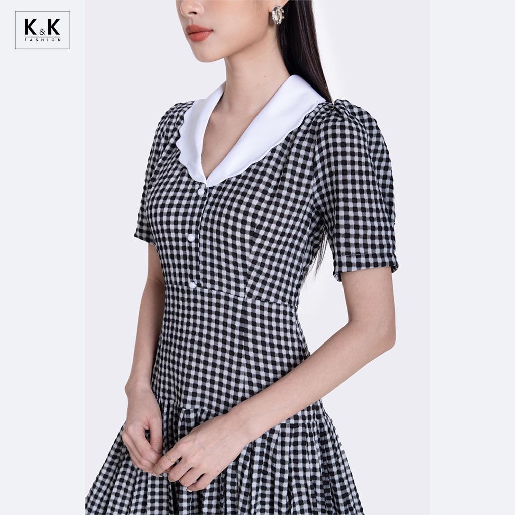 Đầm Caro Đuôi Cá Cổ Sen K&K Fashion KK115-26 Chất Liệu Xô Lụa
