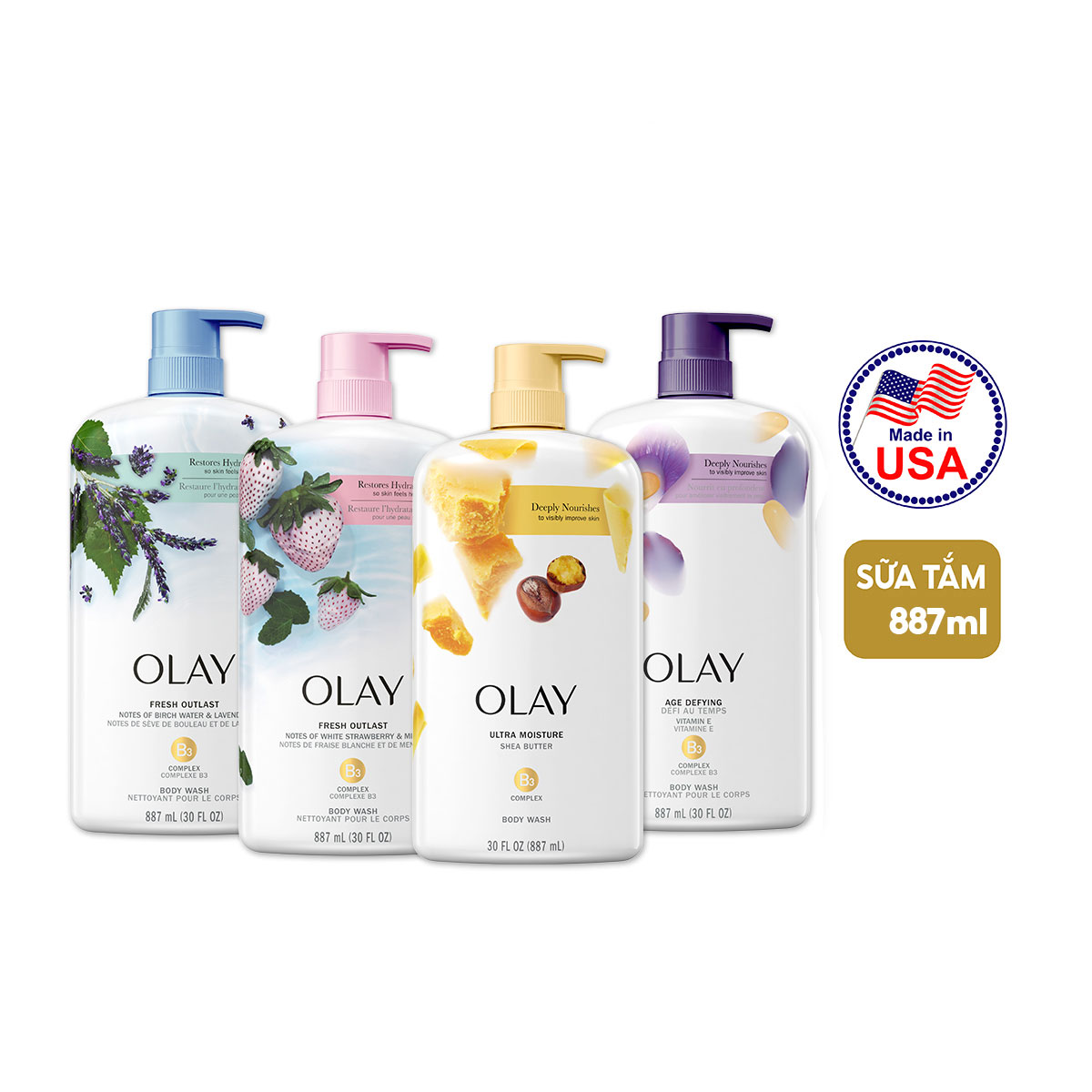 Sữa Tắm Olay Dưỡng Ẩm Ngăn Ngừa Lão Hóa Shea Butter 887ml - USA