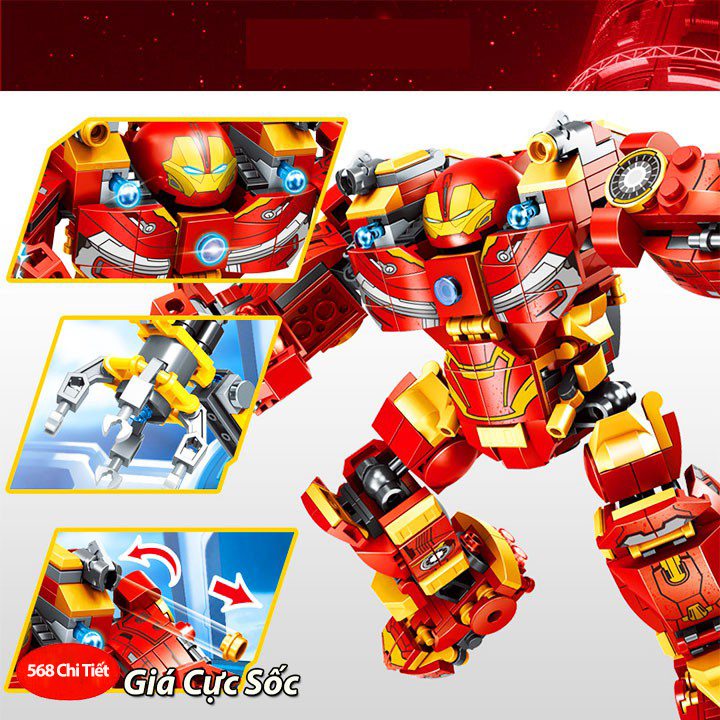 Đồ Chơi Xếp Hình Mô Hình Robot Hulk buster Iron Man Người Sắt MK44 568 Chi Tiết Hộp Đẹp Làm Quà Tặng