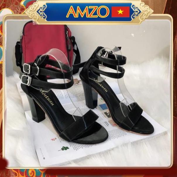 Giày sandal cao gót 7cm, chất da lụa đẹp êm mềm chân, gót vuông vững chân AMZO