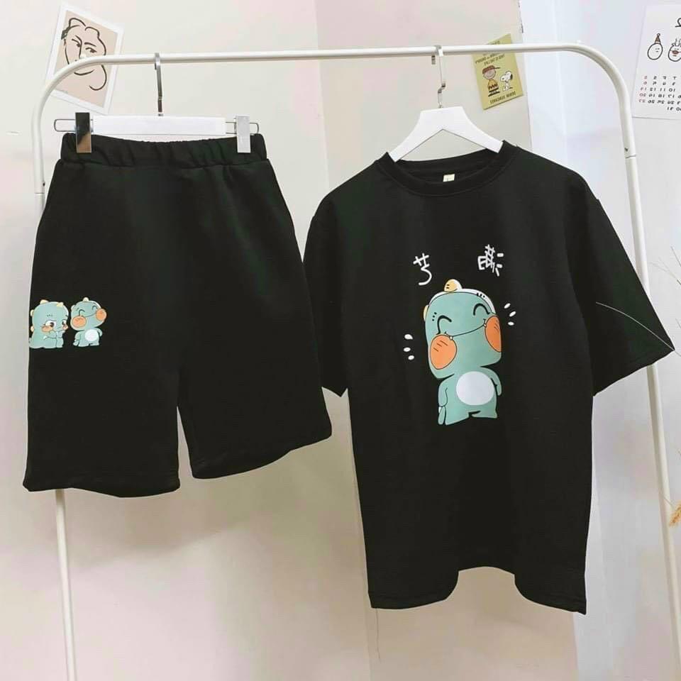 Đồ Bộ Nữ mặc nhà unisex Cotton in hình Khủng Long cute Form rộng thời trang cho mùa hè-Siêu đẹp