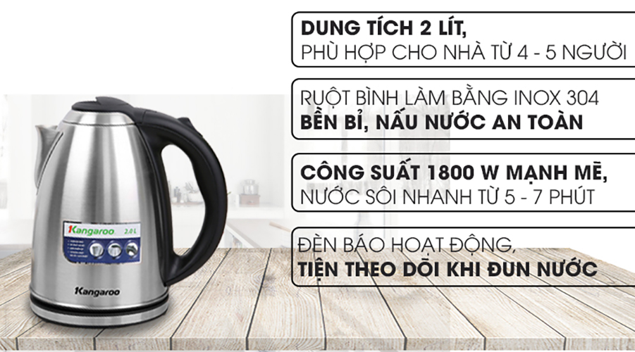 Bình Đun Siêu Tốc Kangaroo KG20SK3 - Hàng Chính Hãng