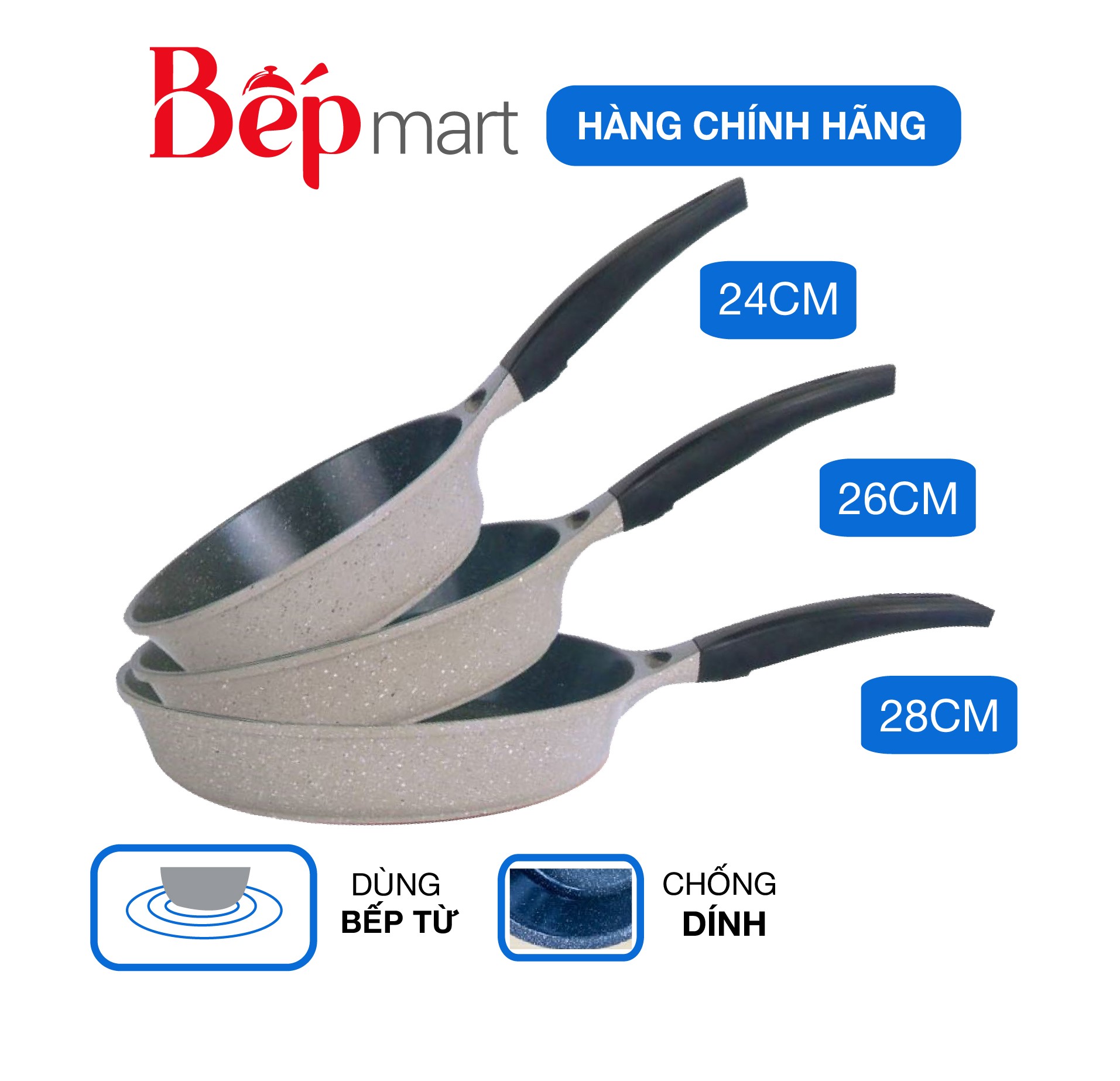 Chảo chống dính đá hoa cương LocknLock Stone Frying Pan LCA6243D , bếp từ - Hàng chính hãng