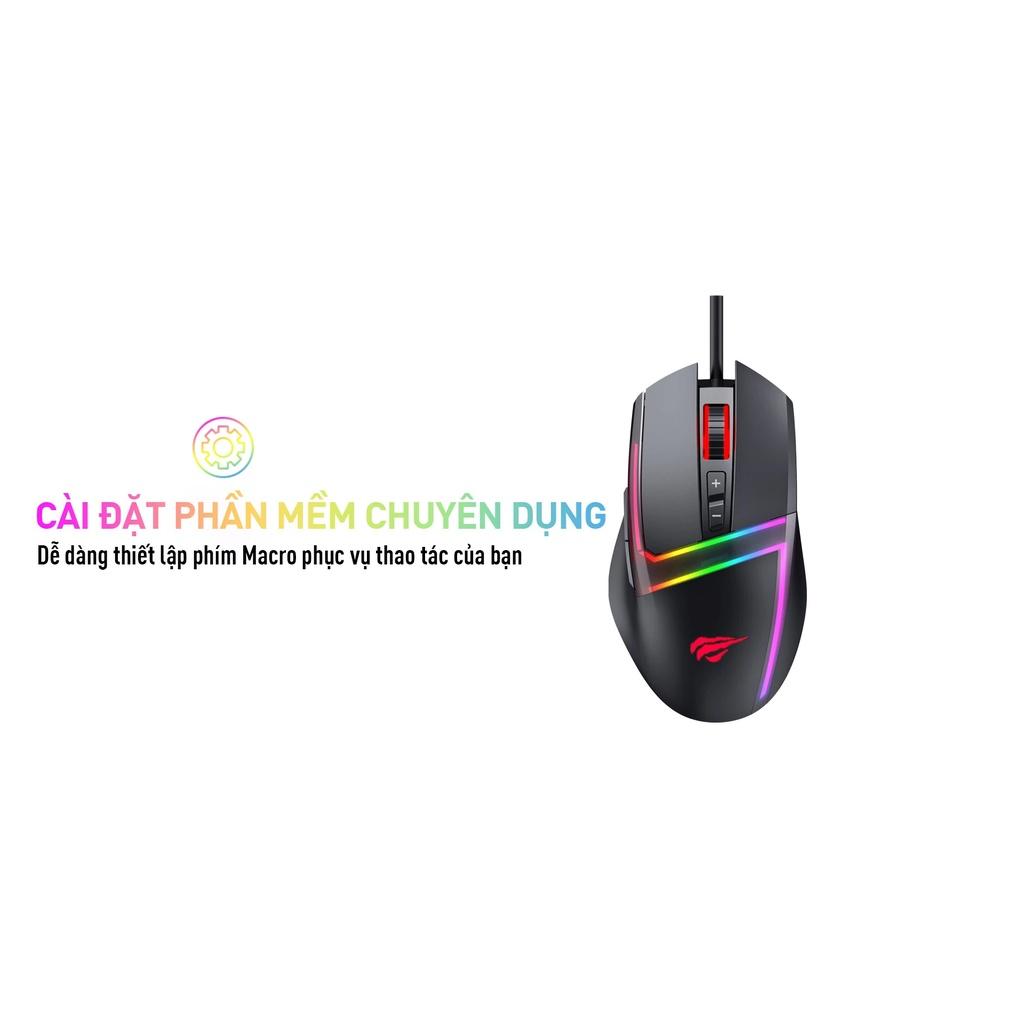 Chuột Gaming Có Dây Havit MS953 RGB Blacklit, 6 Chế Độ DPI, 7 Nút Control, 20 Triệu Lần Nhấn - Hàng Chính Hãng