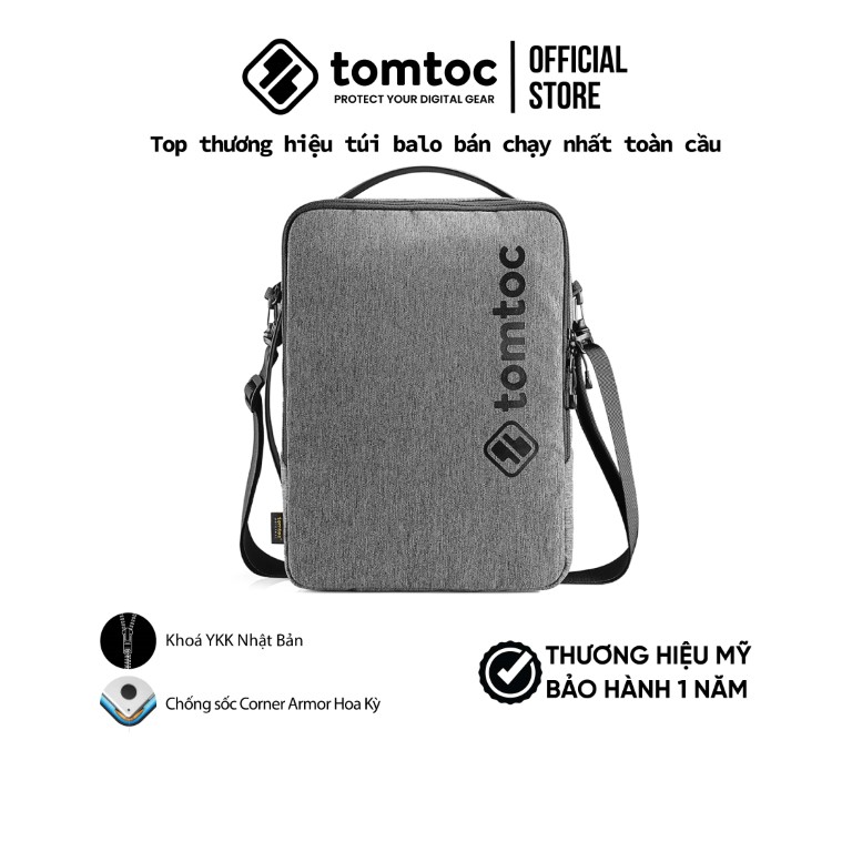 TÚI ĐEO CHÉO TOMTOC (USA) URBAN SHOULDER BAGS FOR ULTRABOOK 15″ GRAY (H14-E02G)