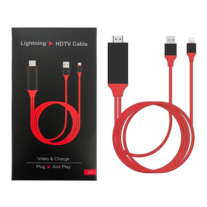 Cáp Lightning HDMI Dài 2m - Kết Nối Điện Thoại Iphone 5,6,7,8, ipad 4,5,Mini Lên Tivi - Lightning To HDTV 2m