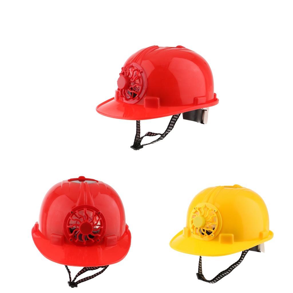 Solar Safety Work Helmet Construction Head Protection Hard Hat with Cooling Cool Fan Red / Yellow