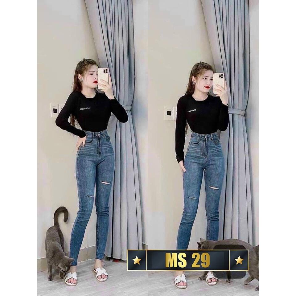 Quần jean nữ xanh rách hack dáng cao cấp -chất denim co dãn tốt - quần chuẫn shop BEN Shop0807 H23