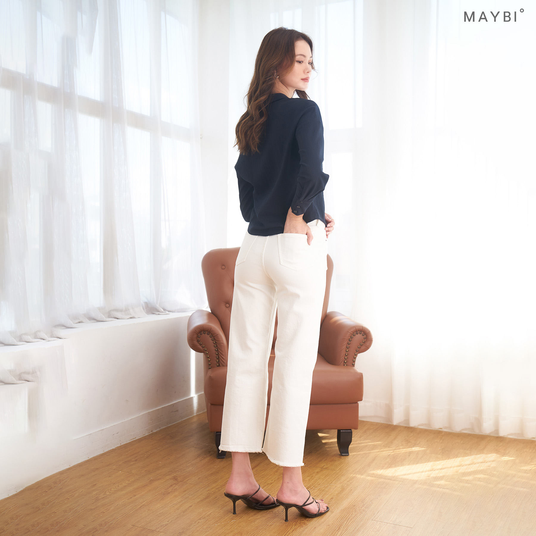 MAYBI - Quần culotte khaki thun trắng