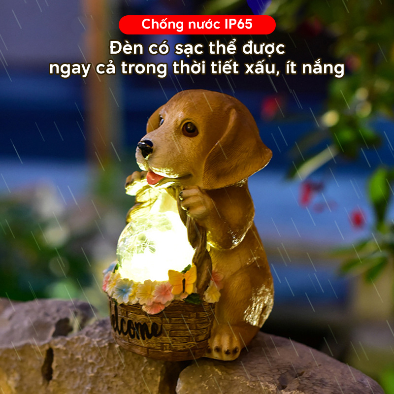Đèn trang trí năng lượng mặt trời hình cún bóng thủy tinh, tiết kiệm điện, bóng siêu sáng, chống thấm nước - DA3177