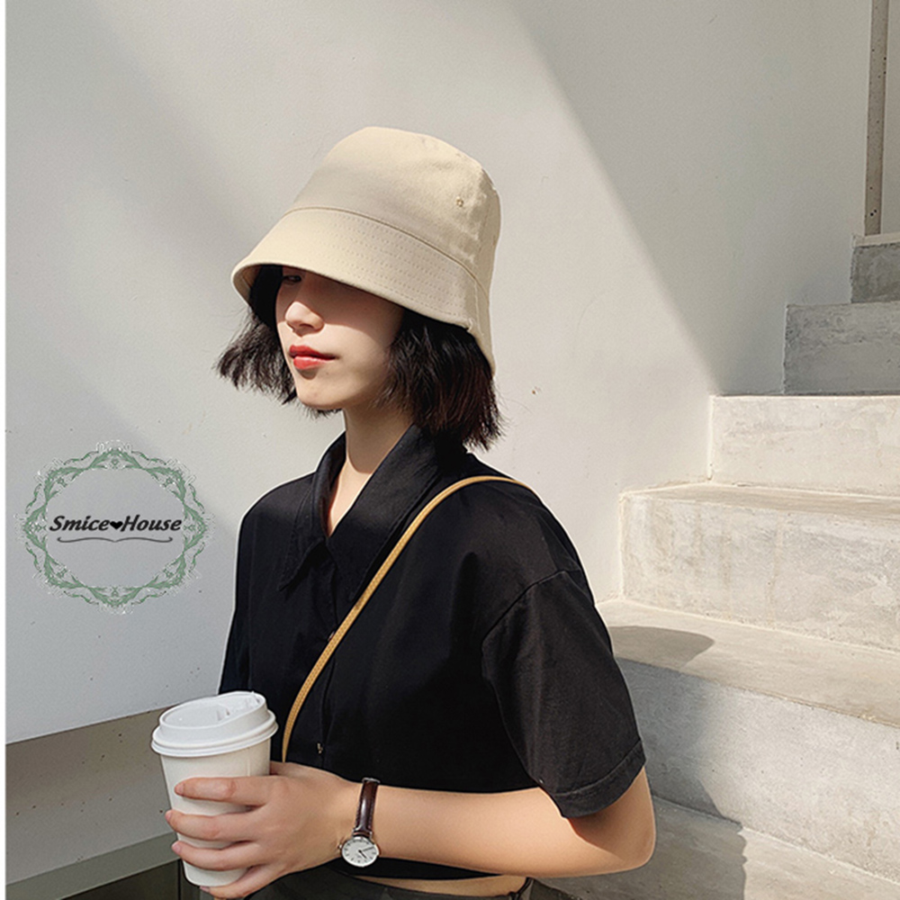 Mũ bucket vải xô Nhật Bản vành cụp ngắn che mặt nón tai bèo nam nữ vành phẳng chống nắng freesize - Smice House