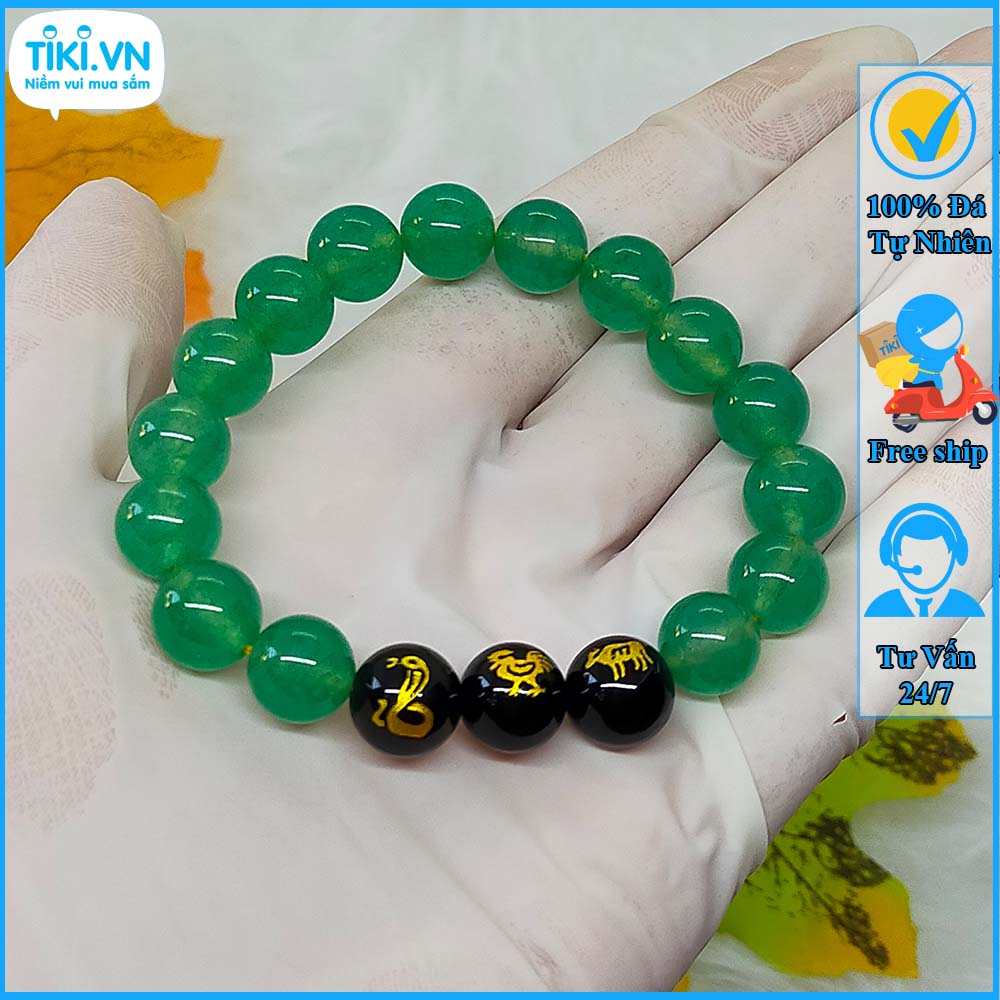 Vòng Phong Thủy Tam Hợp Tỵ Dậu Sửu Đá Mã Não Xanh - Vòng Đeo Tay Phong Thủy Mệnh Mộc Cho Nữ May Mắn tài Lộc