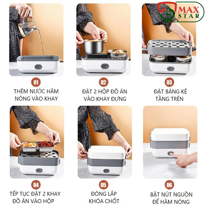 Hộp đựng cơm giữ nhiệt cắm điện inox 2 tầng 4 ngăn Cặp lồng giữ nhiệt cắm điện chính hãng