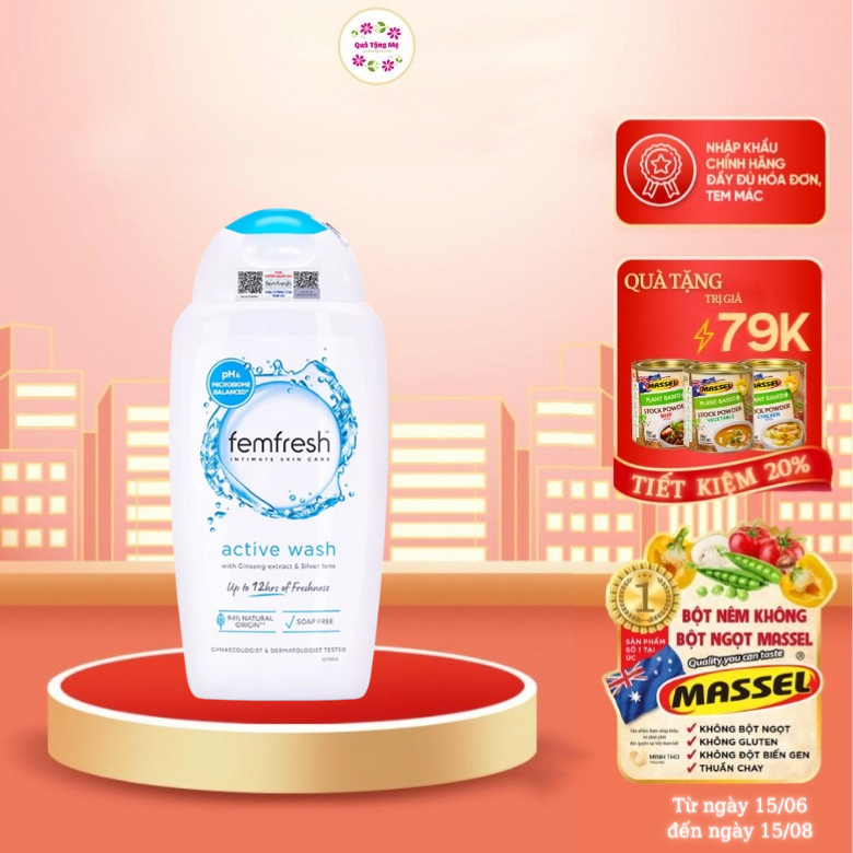 Dung dịch vệ sinh Anh Femfresh active fresh wash giúp làm sạch sẽ, thơm mát, ngăn ngừa viêm, ngứa, nấm phụ khoa - QuaTangMe Extaste