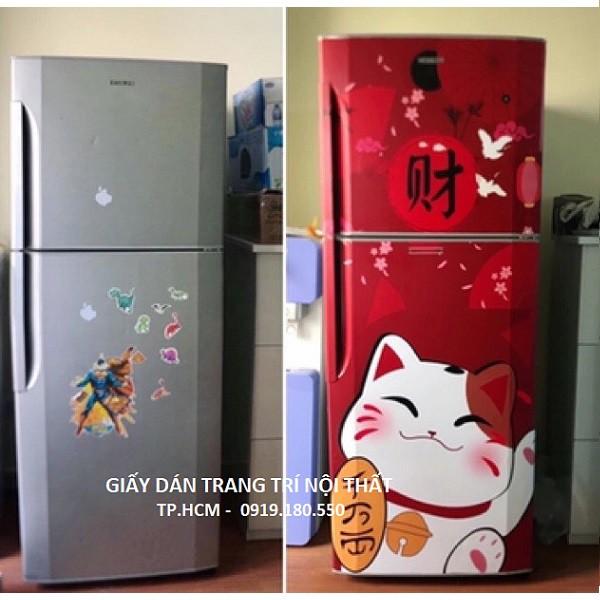 Decal dán tủ lạnh " Mèo thần tài"