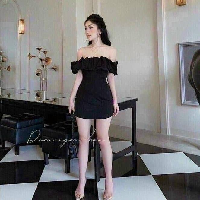 Đầm Body Cổ Trễ Vai Xếp Ly Có Mút Ngực  - Hậu Nguyễn Store