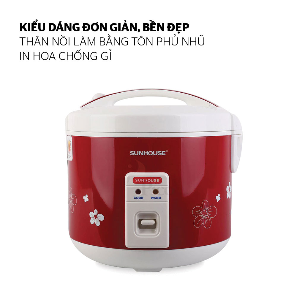 Nồi Cơm Điện Nắp Gài Sunhouse DNC18SHD8601 - 1.8L (Đỏ Trắng) - Hàng chính hãng