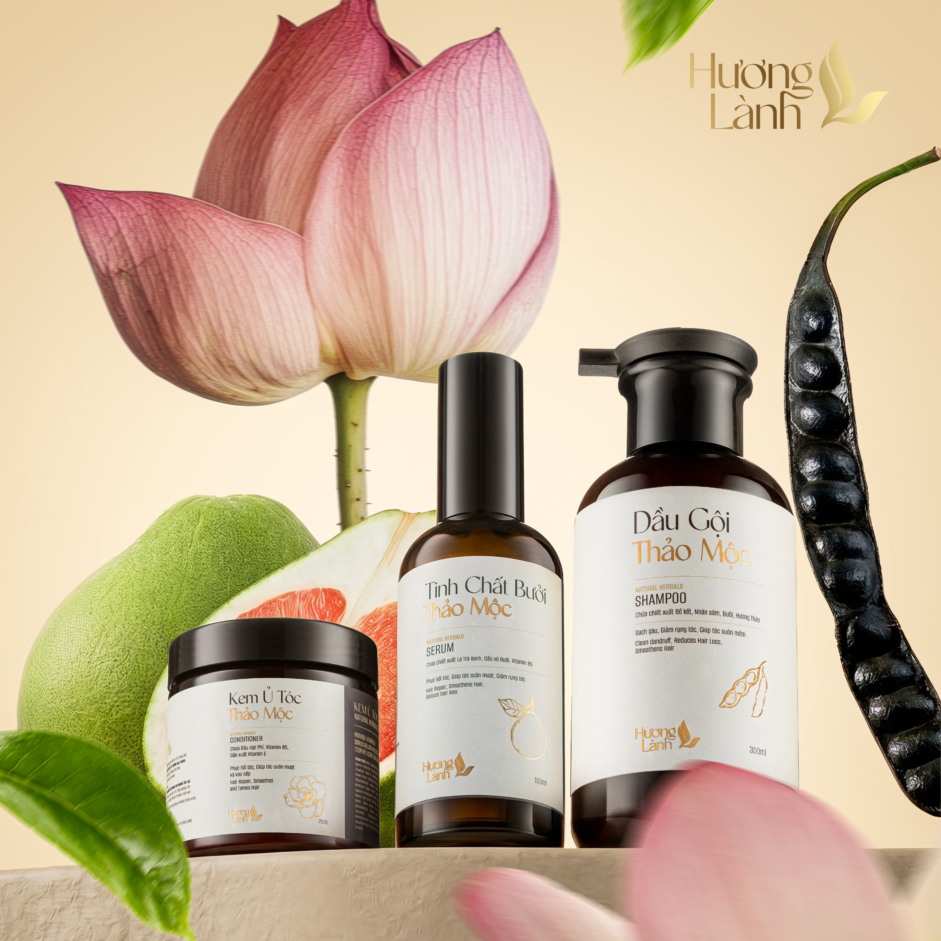 COMBO DẦU GỘI thảo mộc + KEM Ủ TÓC thảo mộc + TINH CHẤT BƯỞI THẢO MỘC HƯƠNG LÀNH