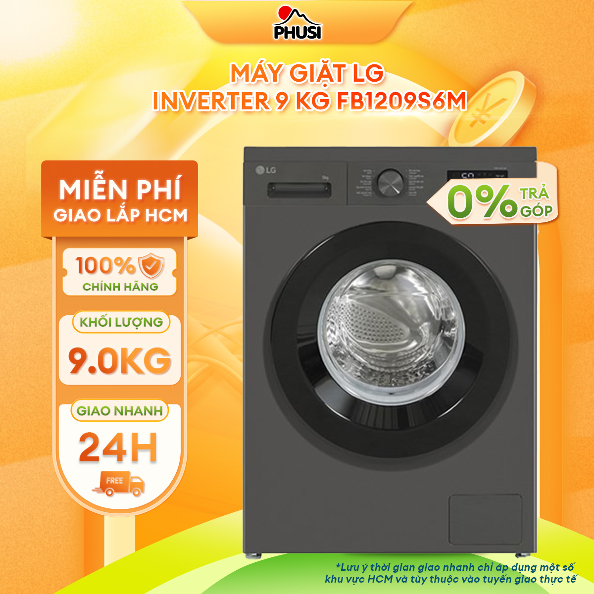 Máy giặt LG Inverter 9 kg FB1209S6M -  Hàng Chính Hãng - Mới 100%