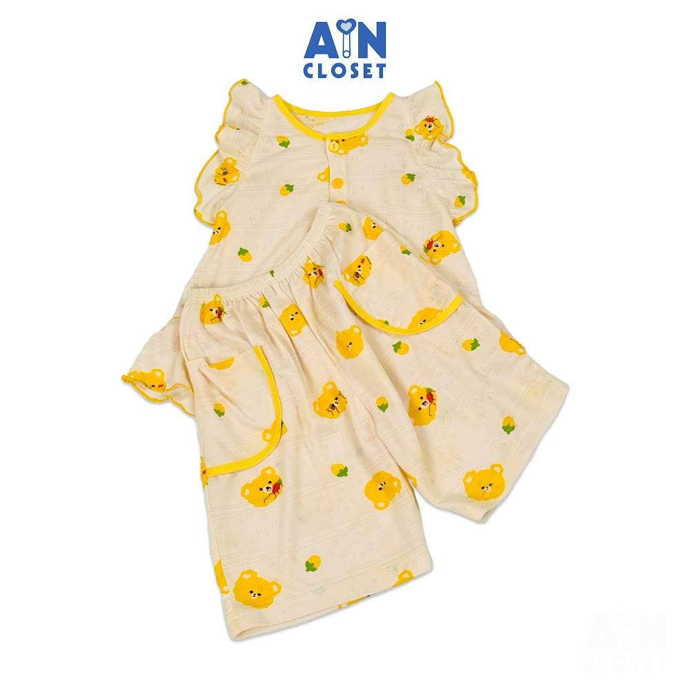 Bộ quần áo Lửng bé gái họa tiết Gấu Dâu Vàng thun cotton - AICDBGQK85IL - AIN Closet