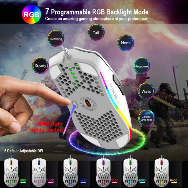 J900 Có Thể Lập Trình USB Chuột Chơi Game Có Dây RGB Game Thủ KOK Với 6 Có Thể Điều Chỉnh 6400DPI Tổ Ong Rỗng Công Thái Học Dành Cho Game Thủ Máy Tính