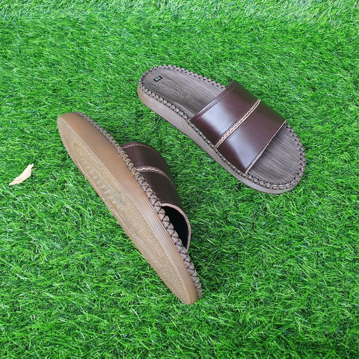 Dép da nam Trường Hải đế cao 2.5cm da bò thật may viền chắc chắn 2 màu nâu ,đen DN140