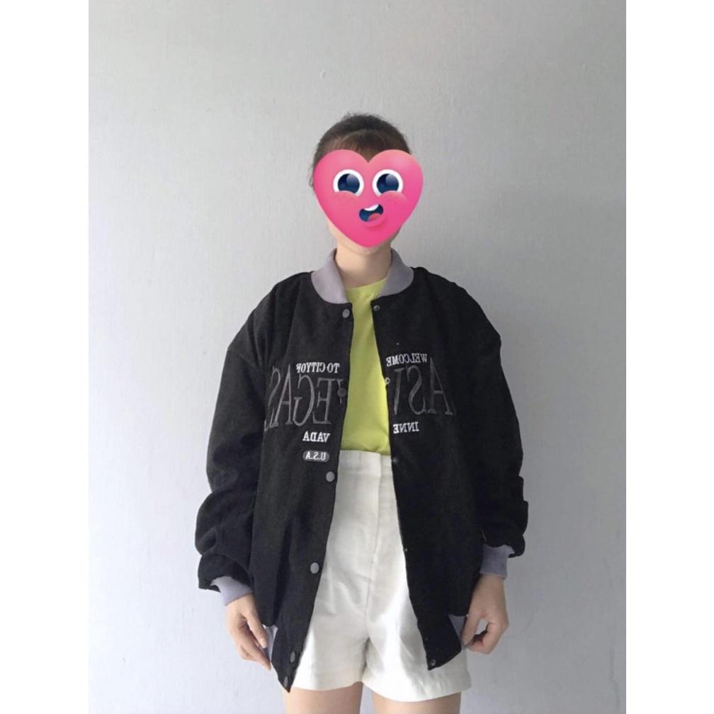 Hình ảnh Áo Khoác Bomber Thêu LOGO LASVEGAS Chất Nhung Tăm 2 Lớp Form Rộng Unisex Nam Nữ 4 Mùa Ulzzang