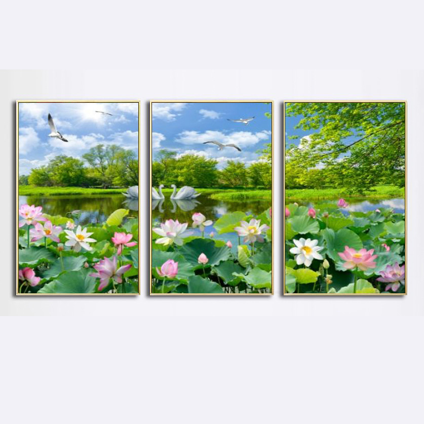 Bộ Tranh Canvas treo tường Hoa sen T004