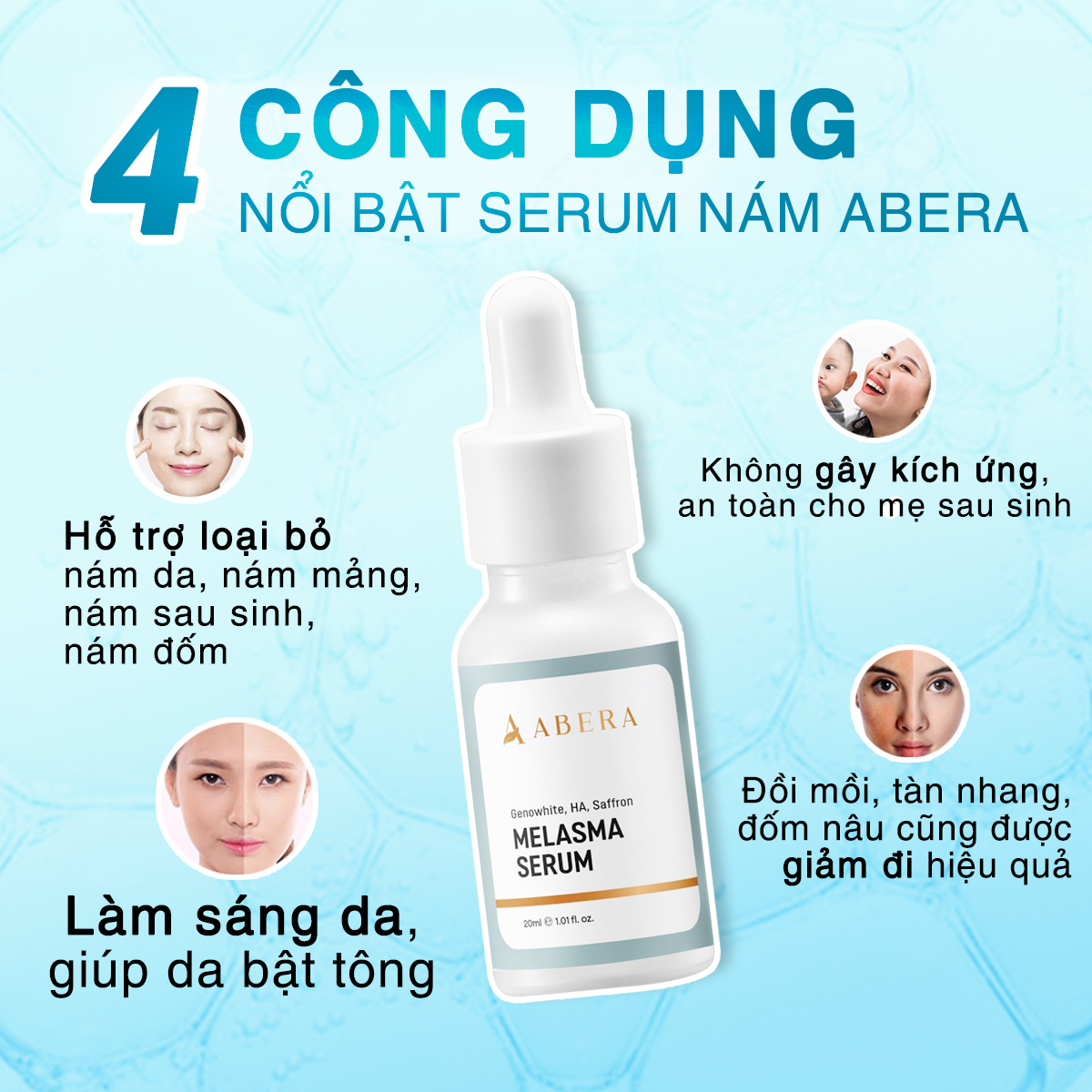 Serum Nám Da Abera - Hỗ Trợ Xoá Nám, Tàn Nhang, Đồi Mồi Lâu Năm