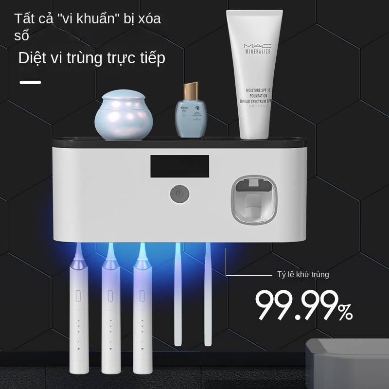 Bộ Nhả Kem Đánh Răng Tự Động Khử Trùng Tia Cực Tím，Giá treo bàn chải Kem đánh răng khử khuẩn tia UV công nghệ cao