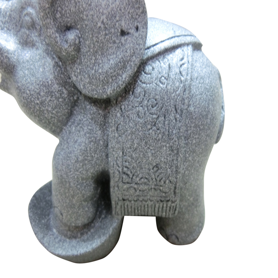 Tượng voi đá trang trí phong thủy dáng voi đạp thỏi vàng chiêu giữ tài lộc - Cao 11cm - Màu đá xám