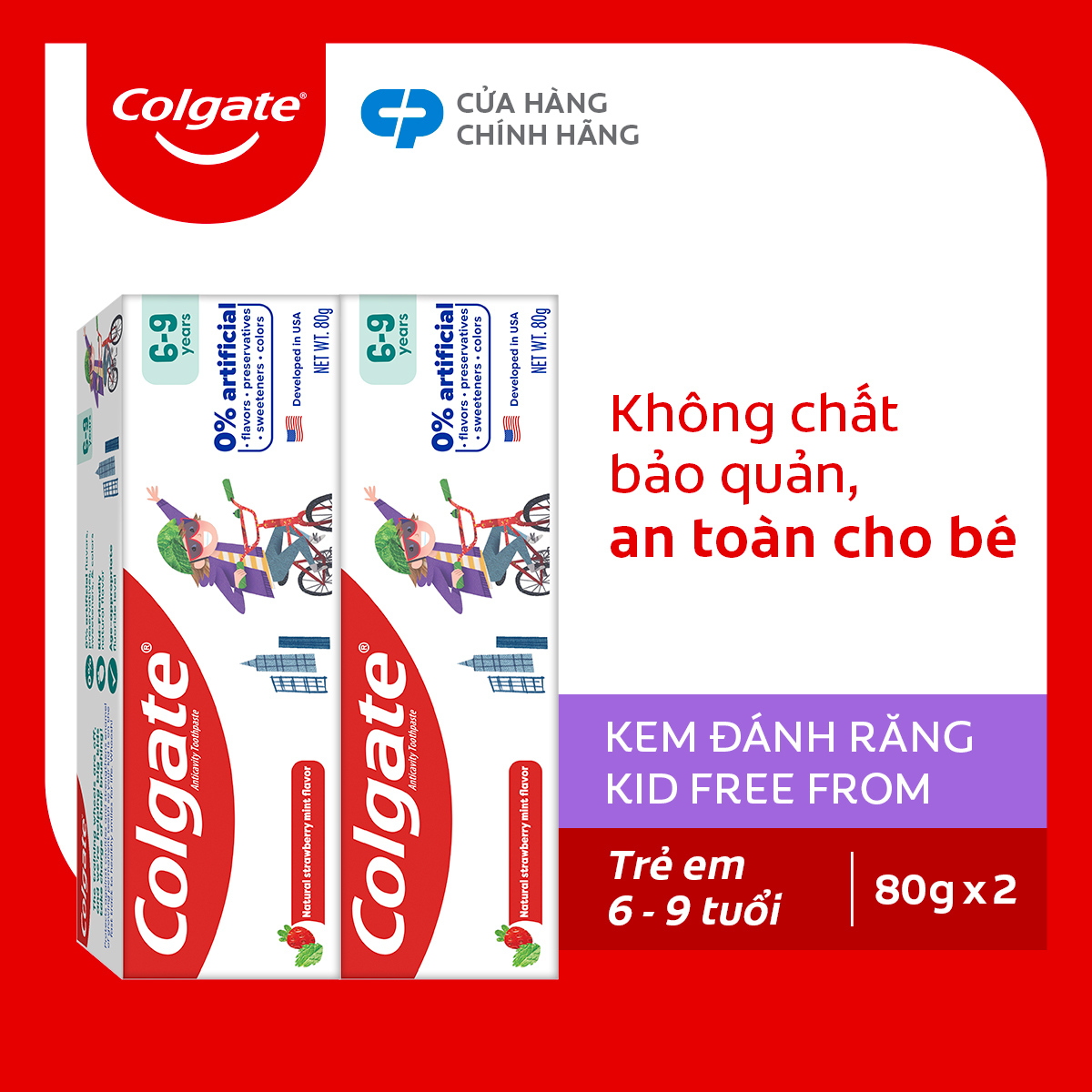 Bộ 2 Kem đánh răng trẻ em Colgate Kid Free From 6-9 80g/tuýp