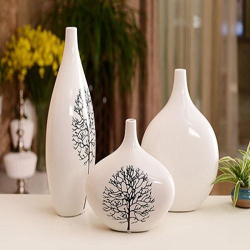 Bộ 3 bình gốm trắng họa tiết cây - GTHTC01