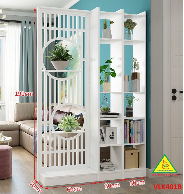 Vách ngăn liền kệ, vách ngăn phòng khách nhà bếp gỗ MDF VLK401